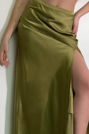 Upscale Lounge Satin Midi Skirt