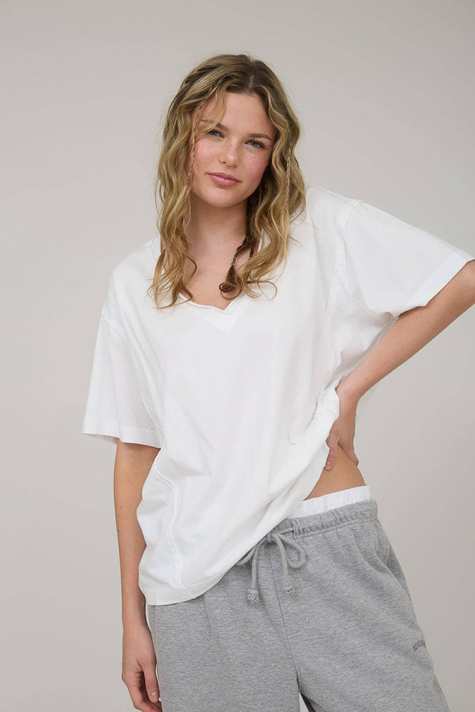 Daily Washed Raw Edge V Neck T Shirt