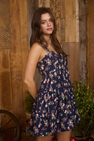 Navy Blossom Mini Dress